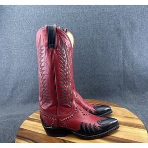 Tony Lama Classic Firewalker Red Black Cowboy Boots Womens 4.5B Inlaid Excellent